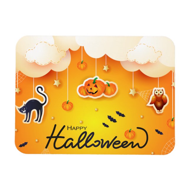 Happy halloween över molnen magnet (Horisontell)