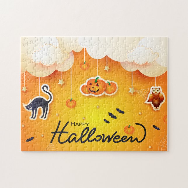Happy halloween över molnen pussel (Horisontell)