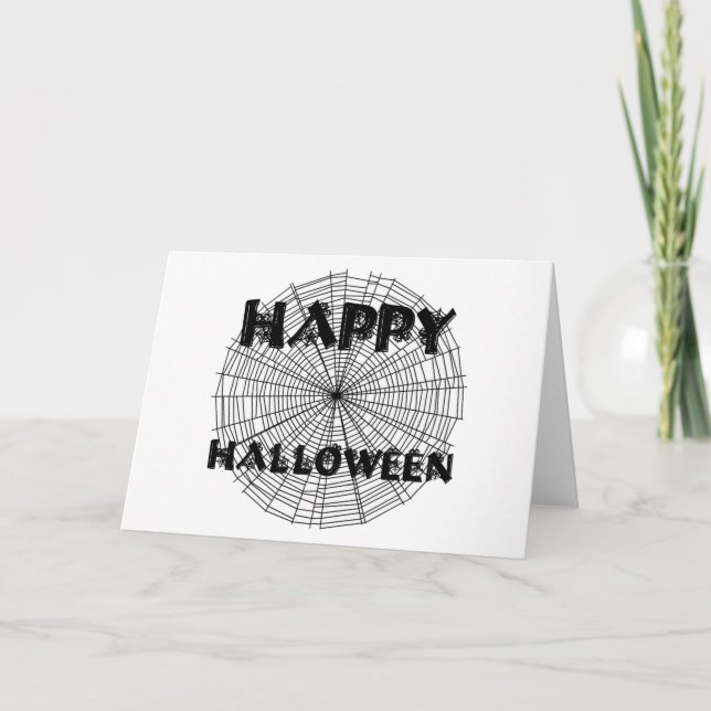 Happy halloween på Spindelnät-textkort Kort (Framsida)
