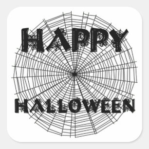 Happy halloween på Spindelnätets textstämpel Fyrkantigt Klistermärke