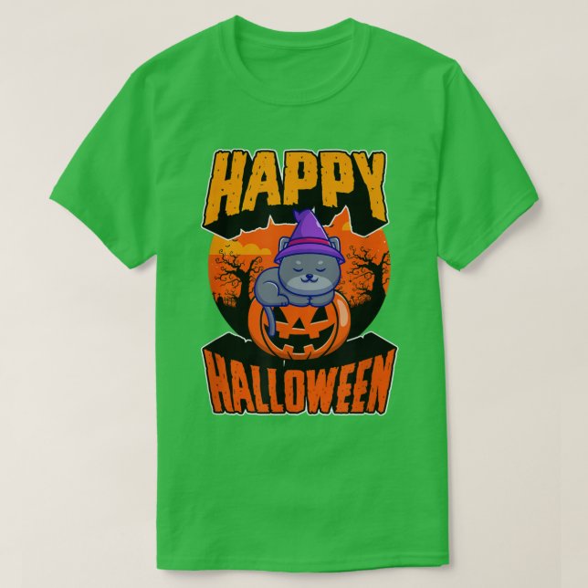 Happy halloween Party Cute Napping Kawaii Witch Ca T Shirt (Design framsida)