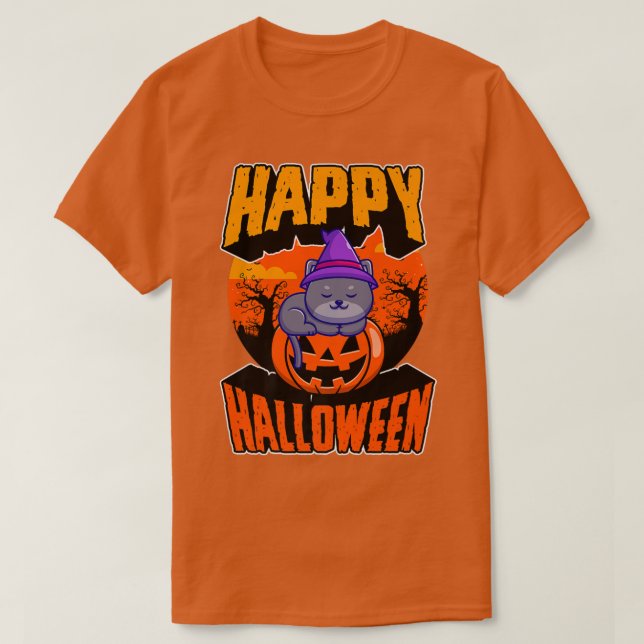 Happy halloween Party Cute Napping Kawaii Witch Ca T Shirt (Design framsida)