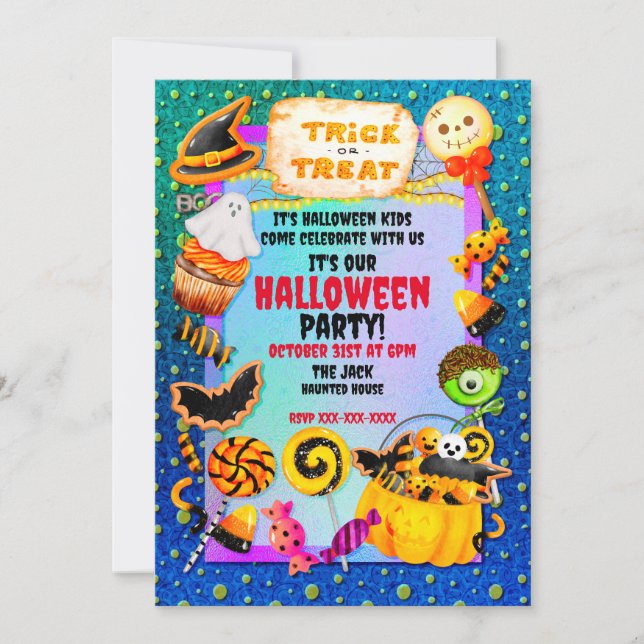 Happy halloween party fylld med trick eller treat inbjudningar (Framsida)