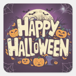 HAPPY HALLOWEEN - PARTY FYRKANTIGT KLISTERMÄRKE