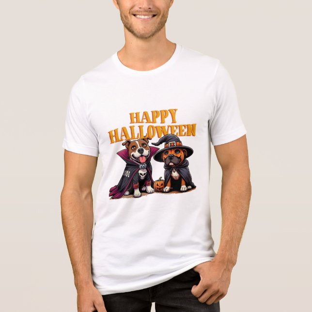 happy halloween party hund t shirt (Framsida)