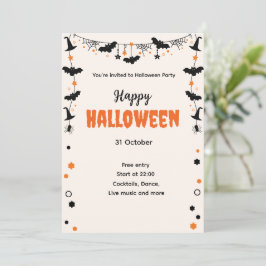 Happy Halloween Party Invitation with Bats, Stars  Inbjudningar
