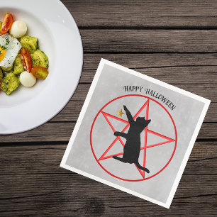 Happy halloween Pentagram Black Cat Star på Grått Pappersservett