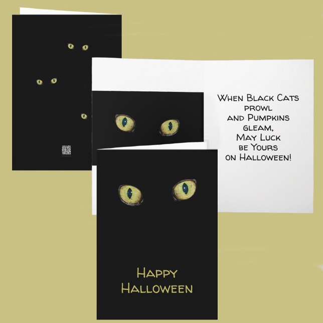 Happy halloween Photographic Gult Cat Ögon Black Kort (Skapare uppladdad)