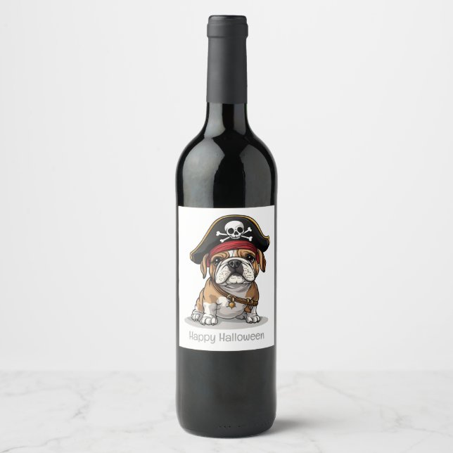 Happy halloween Pirat English Bulldog Vinflaska Etikett (Framsida)