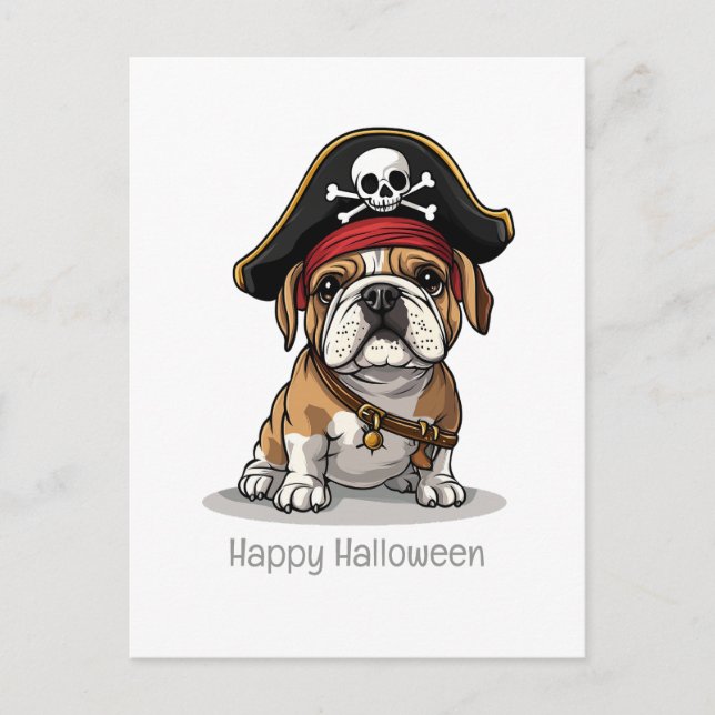 Happy halloween Pirat English Bulldog Vykort (Framsida)