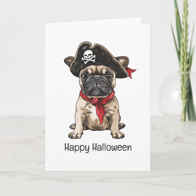 Happy halloween Pirat Fransk Bulldog Kort (Framsida)
