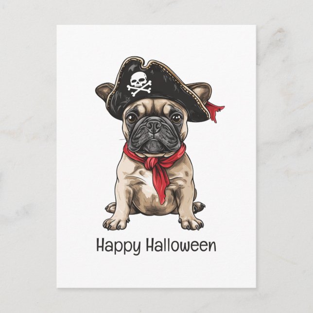 Happy halloween Pirat Fransk Bulldog Vykort (Framsida)