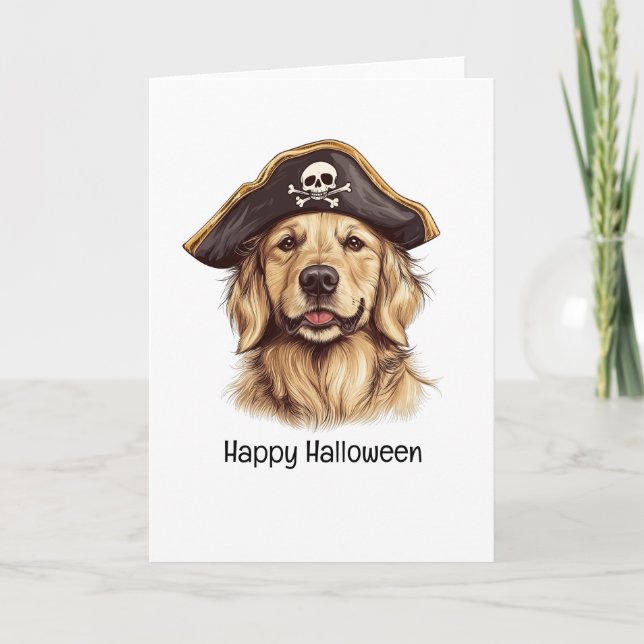 Happy halloween Pirat Golden Retriever Hund Skull Kort (Framsida)