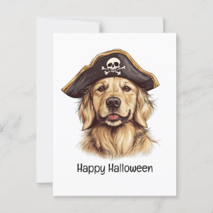 Happy halloween Pirat Golden Retriever Hund Skull Vykort