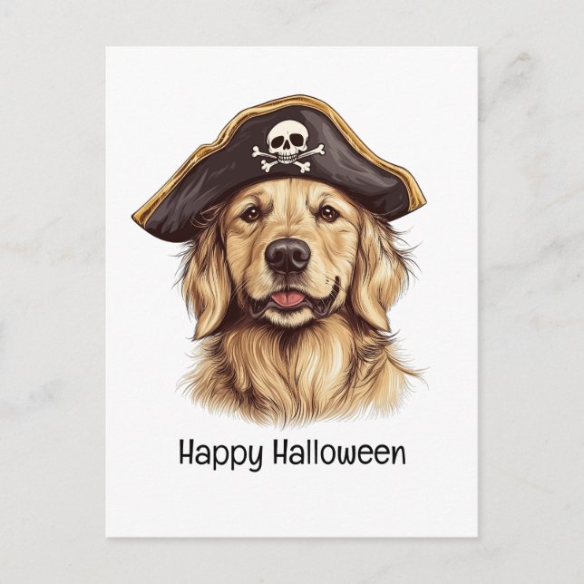 Happy halloween Pirat Golden Retriever Hund Skull Vykort (Framsida)