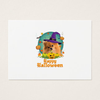Happy halloween Pommern Hund Witch Pumpkin Ghost Visitkort