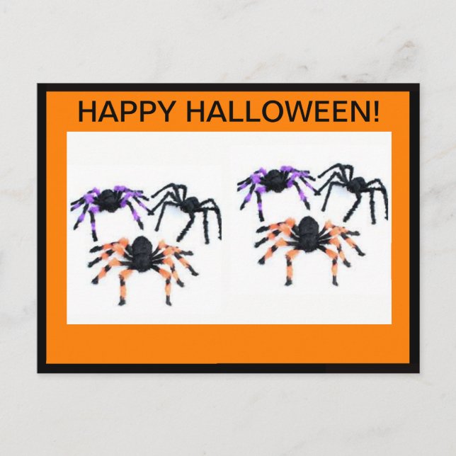 HAPPY HALLOWEEN POSTCARD MED SKÄRLIGA SPIDER VYKORT (Framsida)