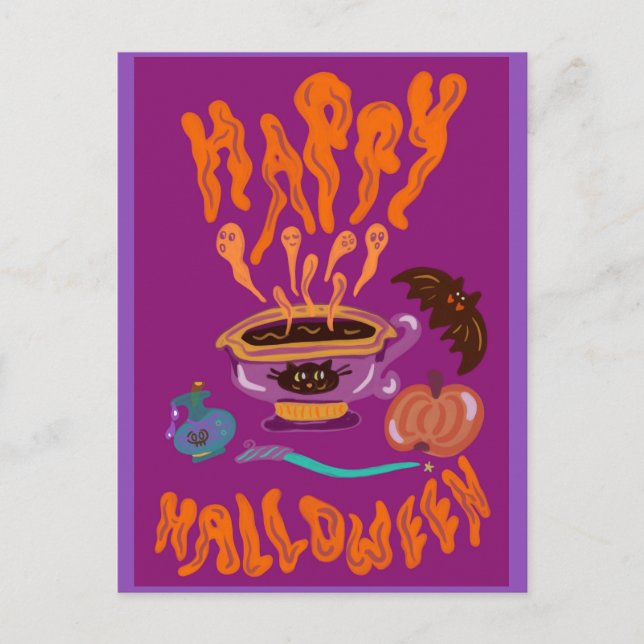 Happy halloween potion-kaffe-witchvin vykort (Framsida)