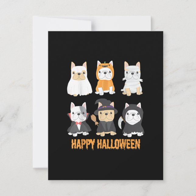Happy halloween Pug Hundar Cute Fransk Bulldog Äls Tack Kort (Framsida)