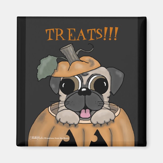 Happy halloween-Pug i Jack O'Lantern Magnet (Framsidan)