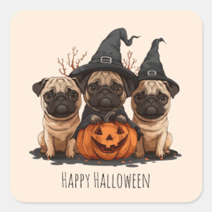 Happy halloween Pugs Jack o lantern Fyrkantigt Klistermärke