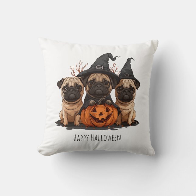 Happy halloween Pugs Jack o lantern Kudde (Framsida)