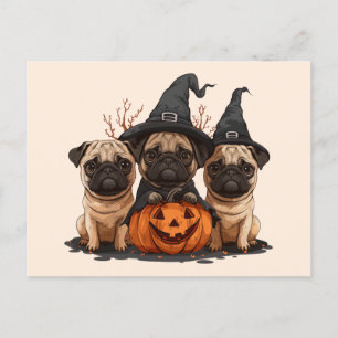 Happy halloween Pugs Jack o lantern Vykort
