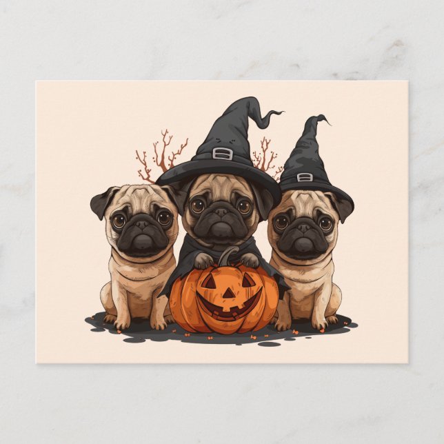 Happy halloween Pugs Jack o lantern Vykort (Framsida)