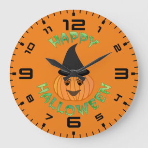 Happy halloween Pumkin Witch Stor Klocka