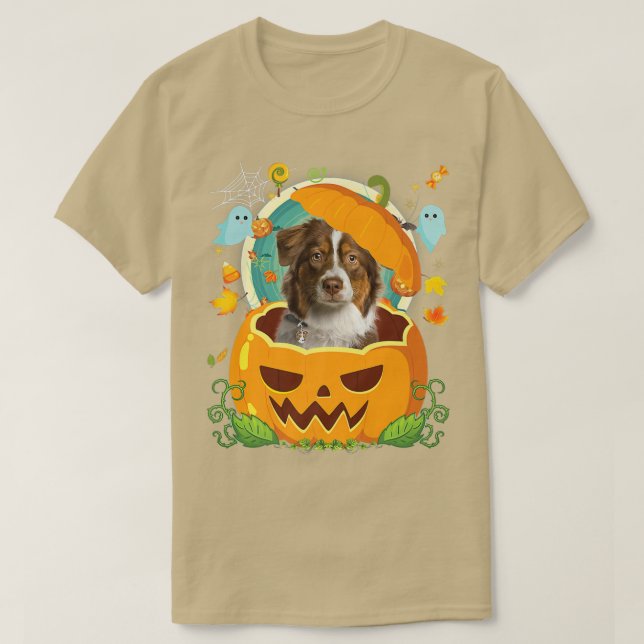 Happy halloween Pumpkin Aussie Hund Witch Cute Hat T Shirt (Design framsida)