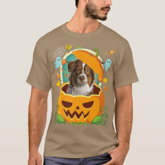Happy halloween Pumpkin Aussie Hund Witch Cute Hat T Shirt