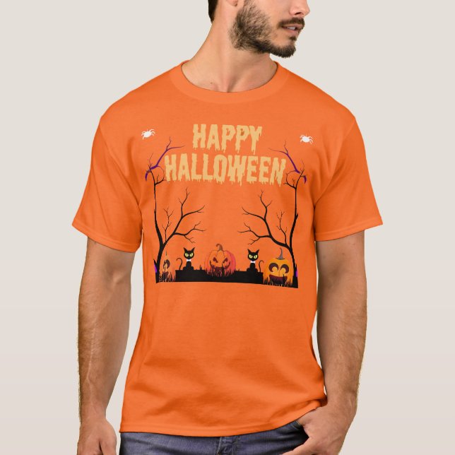 Happy halloween Pumpkin & Cats Orange T-Shirt (Framsida)