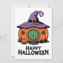 Happy halloween Pumpkin Cottage & Witch Hat Tak Inbjudningar