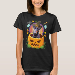 Happy halloween Pumpkin Doberman Pinscher Hund Wit T Shirt