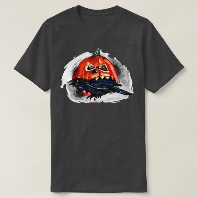 Happy halloween Pumpkin Eating Raven T Shirt (Design framsida)
