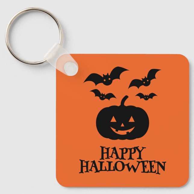Happy halloween Pumpkin Fladdermus Minimal Nyckelring (Framsida)