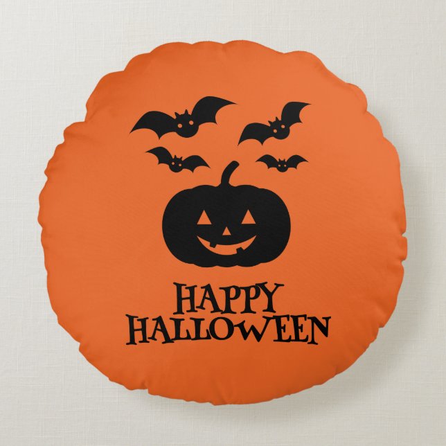 Happy halloween Pumpkin Fladdermus Minimal Rund Kudde (Framsidan)