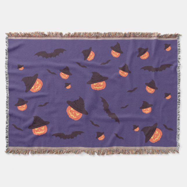 Happy halloween Pumpkin & Fladdermus Throw Blanket Filt (Framsidan)
