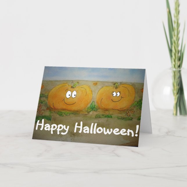 Happy halloween Pumpkin Friend Couple Cute Card Kort (Framsida)