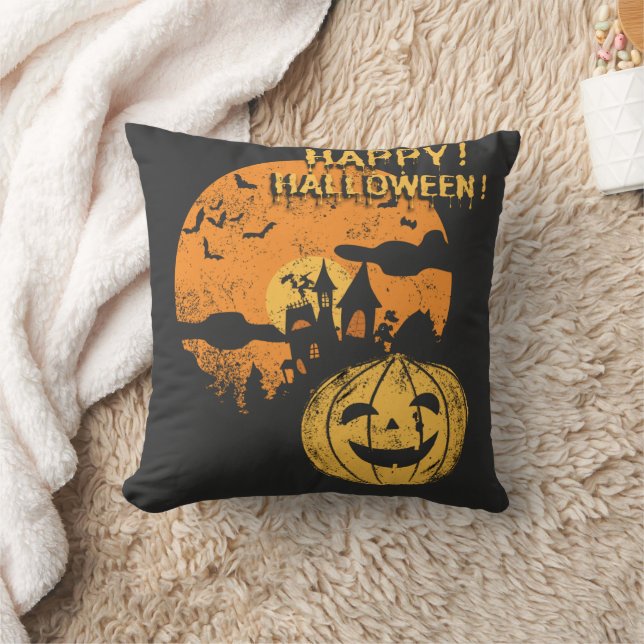 Happy halloween Pumpkin Funny Spooky Fladdermus Sc Kudde (Filt)