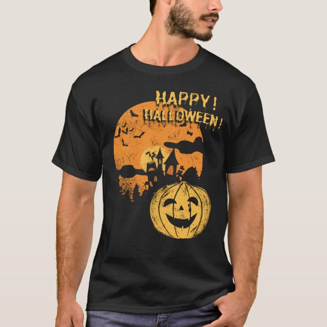 Happy halloween Pumpkin Funny Spooky Fladdermus Sc T Shirt (Framsida)