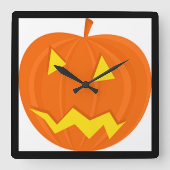 "HAPPY HALLOWEEN" PUMPKIN FYRKANTIG KLOCKA (Framsida)