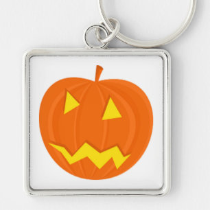 "HAPPY HALLOWEEN" PUMPKIN FYRKANTIG SILVERFÄRGAD NYCKELRING