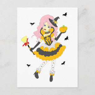 happy halloween Pumpkin Girl Vykort