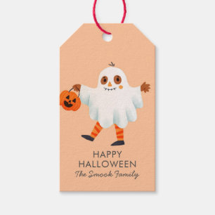 Happy halloween Pumpkin Head Cute Rosa Presentetikett