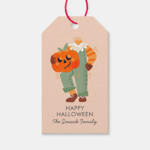 Happy halloween Pumpkin Head Cute Rosa Presentetikett