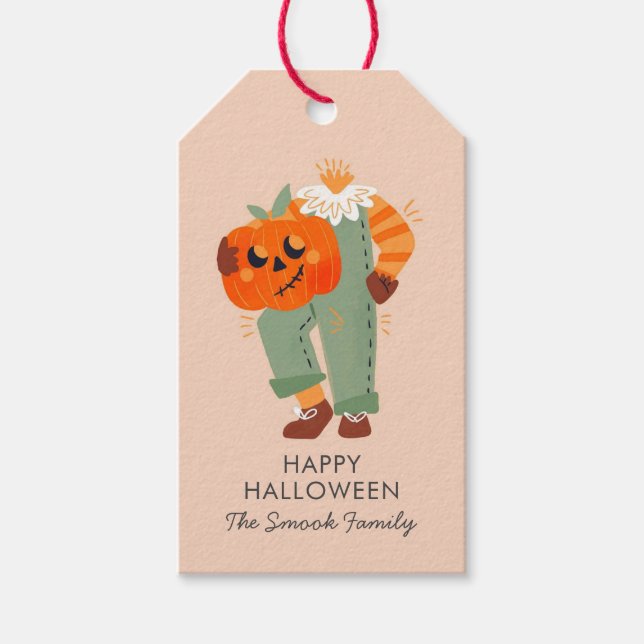 Happy halloween Pumpkin Head Cute Rosa Presentetikett (Framsidan)