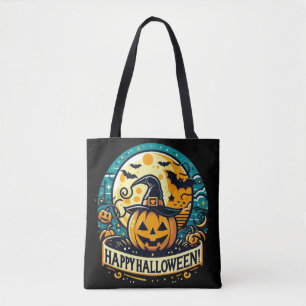 Happy halloween Pumpkin i Witch Hat Full Moon Tygkasse