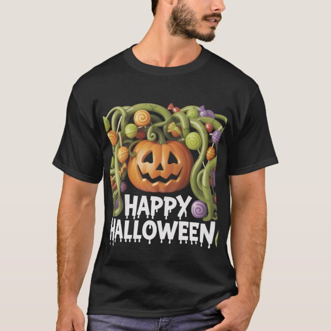Happy halloween Pumpkin Illustration med Candy T Shirt (Framsida)