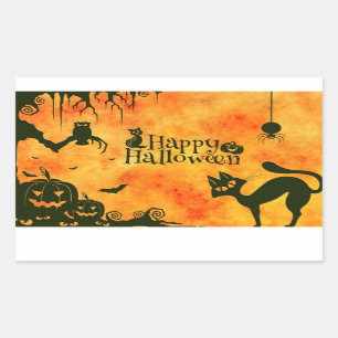 Happy halloween Pumpkin Jack o lantern Black Cat Rektangulärt Klistermärke